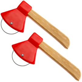 Dadamong 2Pcs Pizza Cutter Wheel, Axe Shaped Stainless Steel Pizza Knife With Bamboo Handles and Sharp Rotating Blades, Pizza Slicer Rolling Cutter for Pies, Cookies, Bread, Cakes (Red)