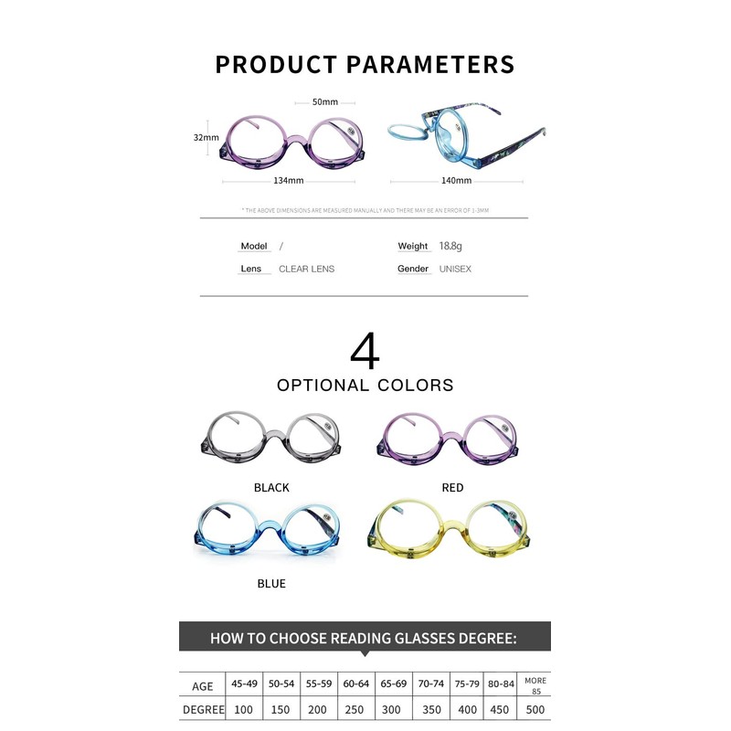 OREUDO 2 in 1 Makeup Glasses Visually Impaired Glasses Rotatable