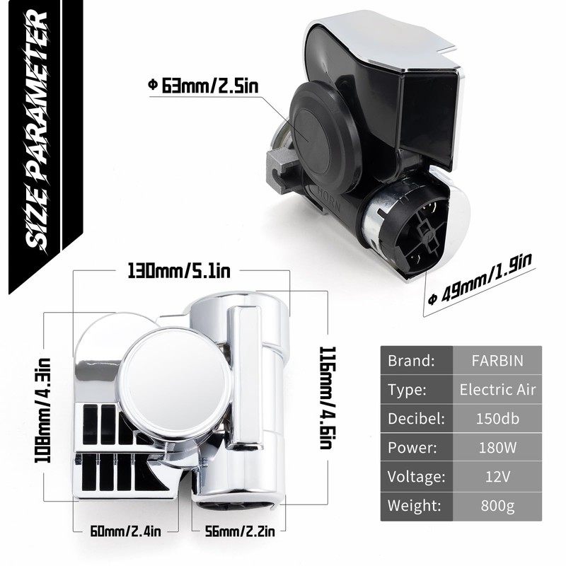 FARBIN Air Horn for Motorcycle Train Horns for Car Truck