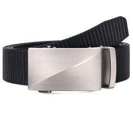 SANSTHS Tactical Belt, Golf Ratchet Belt for Men Military Hiking Rigger Work Nylon Web 1 1/3" Silver Auto Slide Buckle