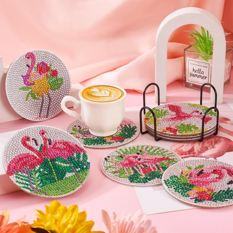 Beadthoven Flamingo Diamond Painting Coasters, 5D Diamond Art Cup Mat