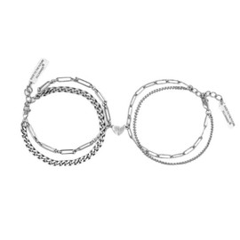 Pair Bracelet, Heart, Couple, Popular, Men's, Women's, Stylish, Set of 2, Stainless Steel, Lover, Couple, Chain, Anniversary, Birthday, Valentine's Day, Gift, Gift
