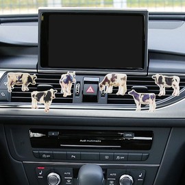 6PCS Cow Print Air Vent Clips - Cute Cow Car Diffuser Air Fresheners Vent Clip Charm - 2D Flat Acrylic Cow Air Conditioner Clip Car Vent Decorations Accessories for Women Men (Real Cow)