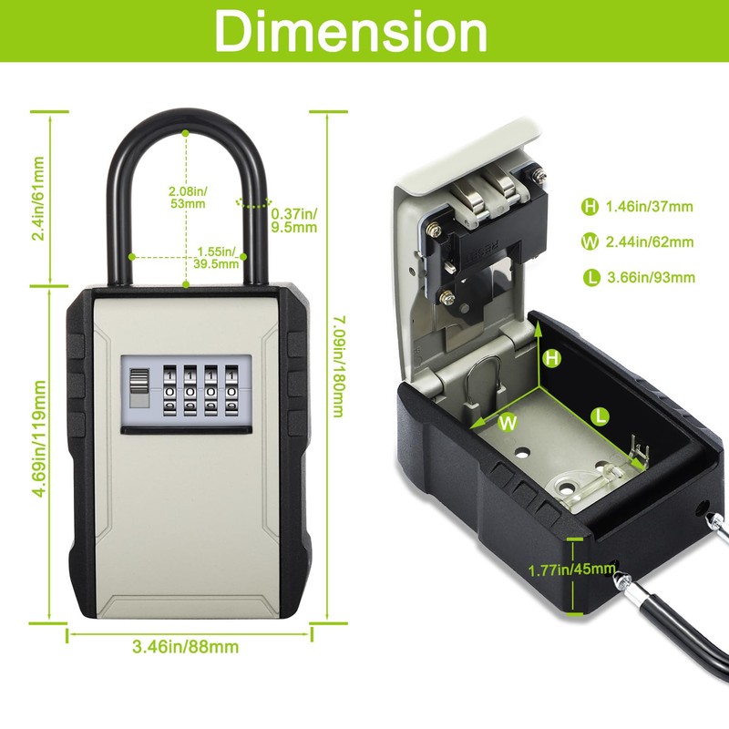ZHEGE Key Safe Padlock, Key Box with Code Wall Mounted,