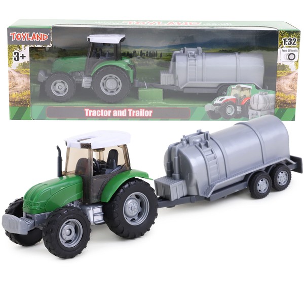 Toyland® 22.5cm Green Farming Tractor with Tanker - Free Wheel