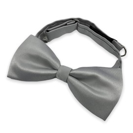 New Rochelle – Corbata de Moño, Pajarita de Satín, Preatado con Cinta de Cuello Ajustable y Diseño Elegante Liso Solido (Gris Perla)