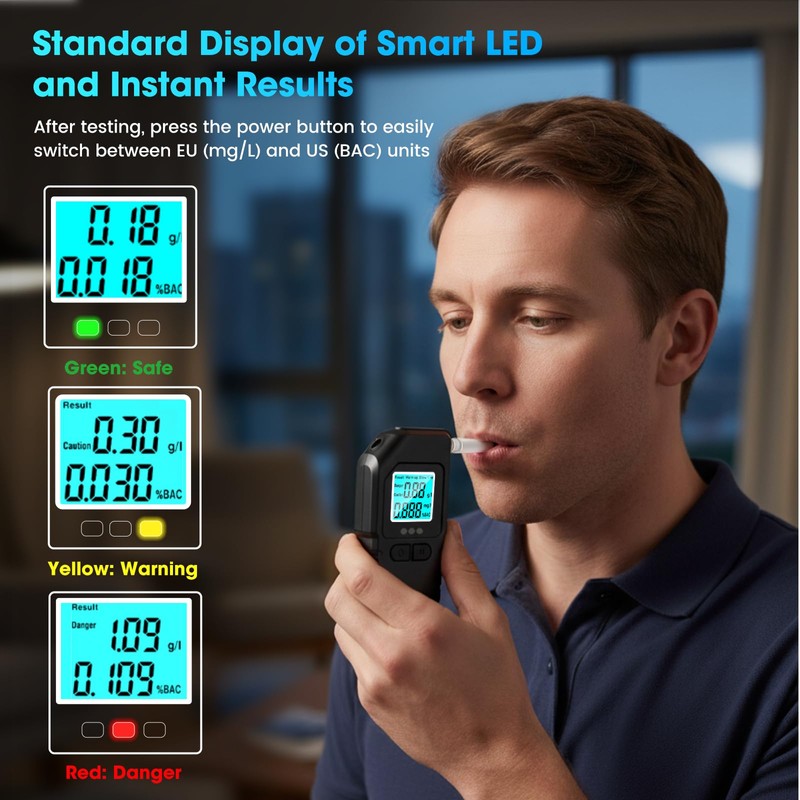Breathalyser Dual Sensor with LCD Display, Breath Alcohol Tester, Alcohol