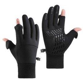 Waterproof Gloves, Touchscreen Fishing Gloves for Men with Flip Cap, Fingerless Work Gloves for Cycling Running Commuting, Black L Size