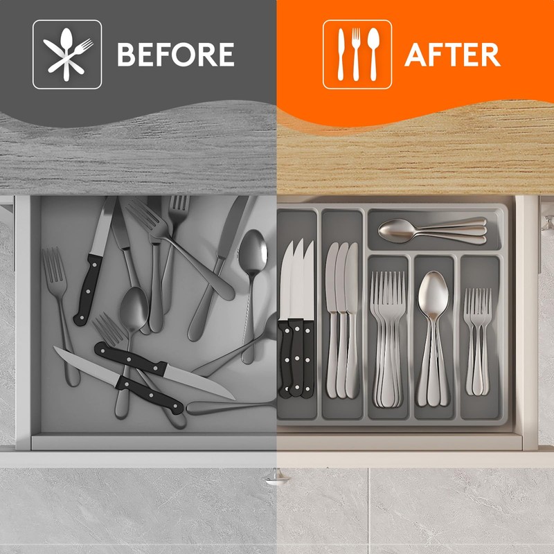 Lifewit Silverware Drawer Organizer Tray, Plastic Cutlery Storage for Kitchen