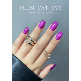 AutyaMee Semi Cured Gel Nail Strips (Purple Cat Eye)-20 PCS Gel Nail Wraps | Gel Nail Stickers, Salon Quality & Easy to Use | UV Light Required