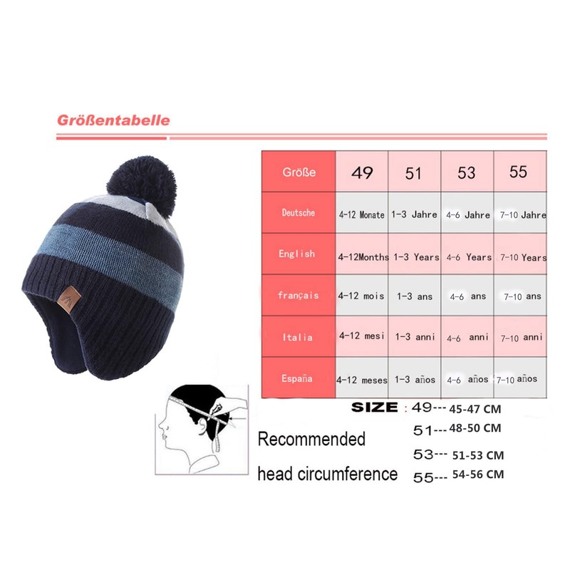 AHAHA Girls' Winter Hat, Earflap Beanie, Pompom Knitted Hats
