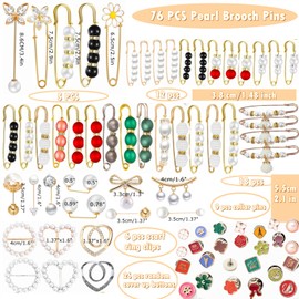 76 Pieces Pearl Brooch Pins Set, Scarf Ring Clips and Sweater Shawl Safety Pins and with Cover up Buttons Pins for Women T-Shirt Dress