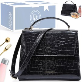 BEAUTY GOODIES - Modern Stylish Insulated Lunch Bag - Medium Croc Black