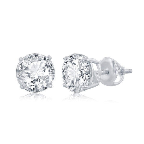 NYC Sterling Women Round Cubic Zirconia Screw Back Stud Earring