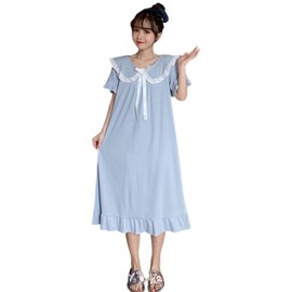 YunXiozy Star Pajamas Specialty Store, Pajama Dress, Women's, Nightgown, Short Sleeve, Summer, Ruffle Collar, Pajamas, Princess Style, Nightgown, Homewear, Women's, Sexy, Lace, Loungewear, Comfortable