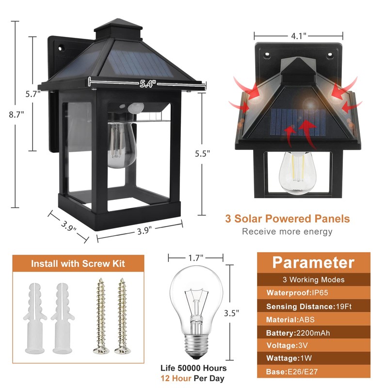 Nodfens 2 Pack Solar Wall Lights Outdoor with 3 Modes,