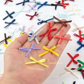 AUEAR, Mini Satin Ribbon Flowers Bows Ties Craft Scrapbooking Embellishment DIY Projects Bowties Decorations for Hair Clips Pets (200 Pack)