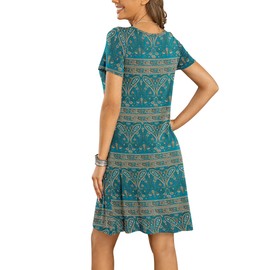 DUSDIMON Women's Summer Casual Tshirt Dresses Short Sleeve Cover ups Beach Loose Dress(Khaki Blue, 3XL)
