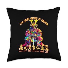 80s 90s Japanese samurai warrior Seven Virtues of Bushido Throw Pillow