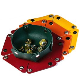 KSNDie 4 Pieces Small Dice Case & Dice Storage Box PU Leather Folding Round Dice Holder for Store Polyhedral Dice Set, Integrated Felt Dice Tray for Board Games