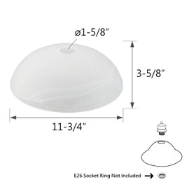 Aspen Creative 23515-11,Alabaster Replacement Glass Shade for Medium Base Socket Torchiere Lamp, Swag Lamp and Pendant, 11-3/4" Diameter x 3-5/8" High