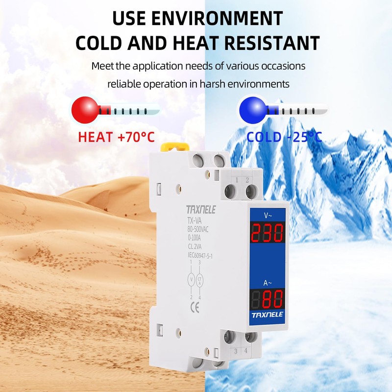 DIN Rail 18 mm Voltage Current HZ Meter AC 80-500V