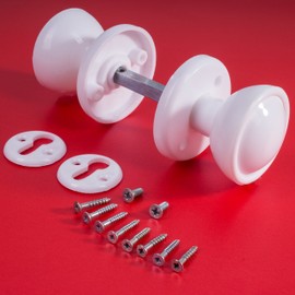 Pair of White Plastic Rim 60mm Mortice Door Knobs | Ideal for Sheds & Garages