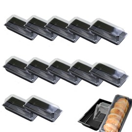 Hewnda 50 Pack Sushi Containers With Lid,Small Pastry Container, Plastic Containers for hot dogs, sandwiches, French fries, muffins (Black)