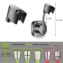 Suction Cup Shower Head Holder - Angle Adjustable Spring Arm, Flexible Wall Mount Shower Hose Holder, Removable Hand Held Shower Bracket with Vacuum Lock & Bonus Hook for Bathroom, Kitchen