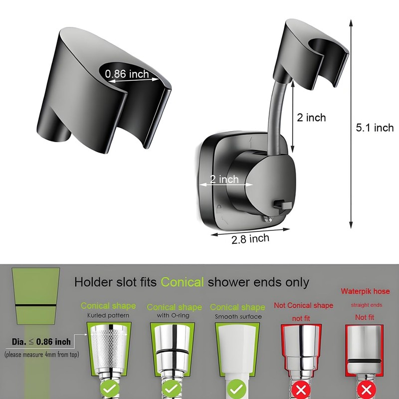 Suction Cup Shower Head Holder - Angle Adjustable Spring Arm,