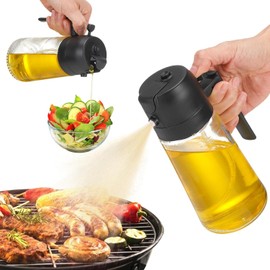 LKEVREG 2 in 1 Ölsprüher, 470ml Glas Öl Sprühflasche mit Großem Fassungsvermögen, Ölspray für Heißluftfritteuse, Küchen Ölflasche Ölspender zum Kochen, Backen, Grillen und Salate