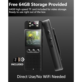 Bextgoo Body Camera, Body Cam with 64GB TF Card, Color Night Vision, 16MP Photo, Continuous & Timed Photoshoot, Bike Bracket, Magnetic Clip, Helmet Video Camera Camcorder For Travel/Cycling/Sport