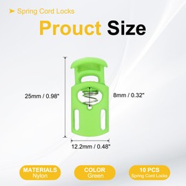 sourcing map Spring Cord Locks Plastic Single Hole Toggle Stopper Drawstring Cord Stops Fastener for Shoelaces Paracord Bags Clothing DIY Projects, Green, Pack of 10
