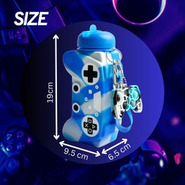 CARESWAY Kids Water Bottle with Keyring – 600 ml Girls and Boys Game Drinking Bottle For School - Leakproof Reusable BPA Free for Children Drinks (Blue)