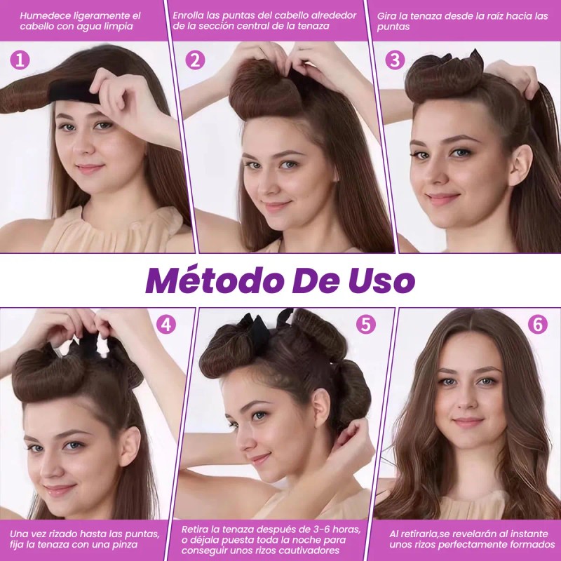 6pzs Curly Ondas En Cabello Rizos Sin Calor Tubo+gorro Satin