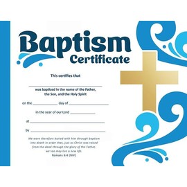 Baptism Certificate Premium Stock Gold Foil Embossed, 8.5 x 11 inches, Pack of 6
