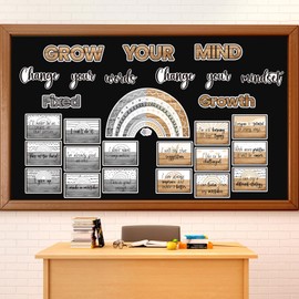ojustbeok 29Pcs Growth Mindset Poster Bulletin Board Decorations Industrial Classroom Motivational Poster Inspirational Positive Wall Decor for Boho Rainbow Elementary Middle School Teacher Supplies