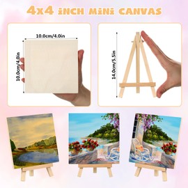 Landical 36 Pcs Mini Wood Panel with Easel Set 4 x 4 Inch Wood Panel for Painting Wood Canva Unfinished Square Wooden Panel Board with Wood Display Easel for Drawing Pouring DIY Craft Art