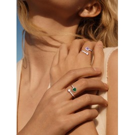 Silvora 925 Sterling Silver Emerald Ring Cubic Zirconia Open Ring for Women - Classic Elegance Birthstone Rings