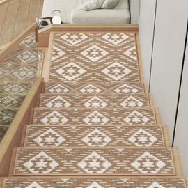 YDKGL 15PC Stair Treads Non-Slip Washable Peel and Stick Stair Treads for Wooden Steps Indoor Reusable Stair Carpet Treads Adhesive Stair-Runner Rugs for Kids and Dogs Elder（8"x30"Brown）