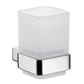 EMCO loft Glashalter mit Glas zur Wandmontage, eleganter und kompakter Zahnbürstenhalter aus Aluminium und Kristallglas, hochwertiger Zahnputzbecher, chromfarben und satiniert