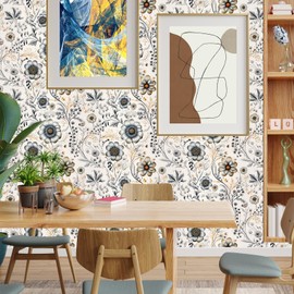 MAGAFA Vintage Floral Wallpaper Self Adhesive Floral Contact Paper Leaf Gold Floral Wallpaper Wall Paper for Kitchen Cabinet Renter Friendly17.71 X118.11 Covering 29sq.ft