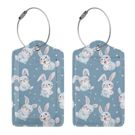 Buyidec 2 Pack Cute Cartoon Bunny Rabbit Luggage Tags for Suitcases, Leather Baggage Tag with Loop, Funny Cool Name Id Card Cover Travel Bag Labels Set for Women Men Boys Girls Kids