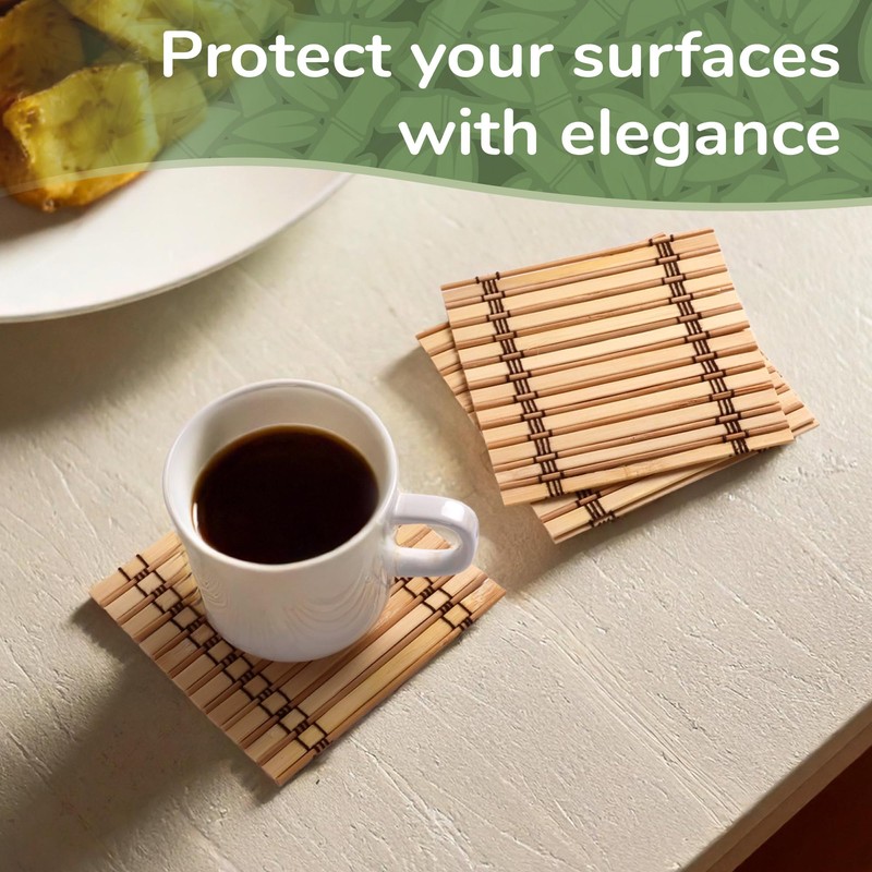 BambooMN Premium Bamboo Slat Coasters - 4.25" x 4.25" -