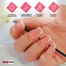 GALSPRO Short Press on Nails - Set of 24 Fake Nails with Designs in 12 Different Sizes for Perfect Fit, Cute False Nails Kit for Women with 0.07oz Nail Glue (FEMININE GLOW SQUARE SHAPE, Short)