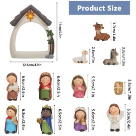 Qulable 12Pcs Nativity Set for Kids-Small Nativity Sets & Figures for Toddlers with LED-Nativity Scene Indoor-Tabletop Figurines Nativity Playset-Kids Nativity Set for Little Girls Boys Children