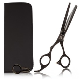 Bucchelli Left Handed Thinning Shears For Hair Cutting 35 Tooth 6 inches | Black Titanium Coating Hair Thinning Scissors Japanese Stainless Steel (Black Left Thinner 6 Inch)