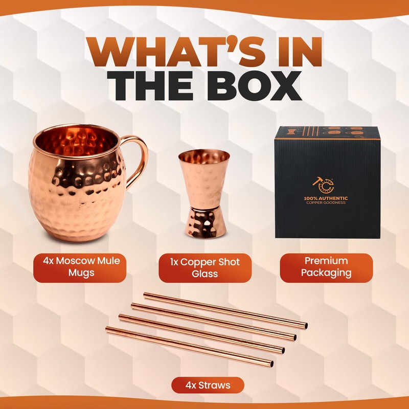 Moscow Mule Cups Set of 4 | 100% Pure Copper