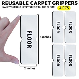 Urdar Brunnr Rug Carpet Non Slip Grippers, Reusable and Washable Double Sided Carpet Tape Pads, Strong Adhesive Grippers for Area Rugs, Keep Corners Flat, No Damaging for Floor Removable, 4Pcs