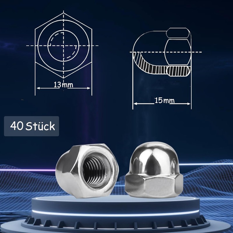 qingmeng Pack of 40 Acorn Nuts M8 Stainless Steel Cap